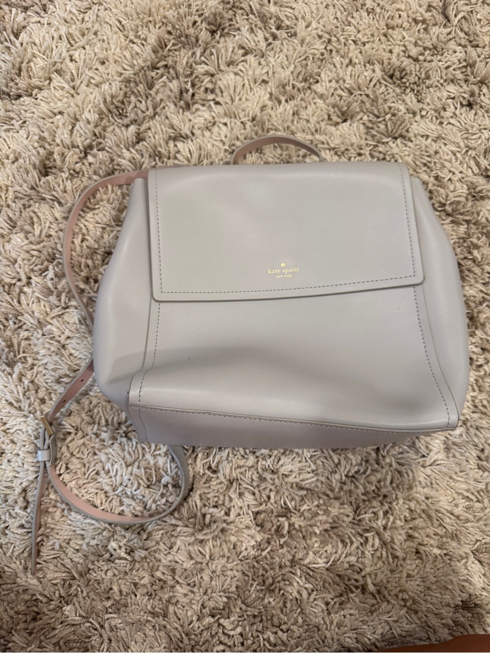 kate spade gray leather flap backpack with blush strap